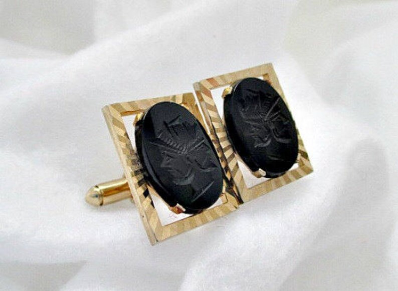 Vintage Cufflinks Black Onyx Soldier Cuff Links