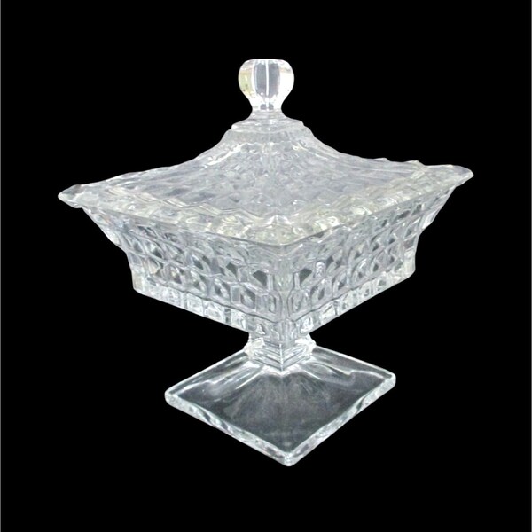 Vintage Fostoria American Glass Square Box w/ Lid Wedding Candy Keepsake Box