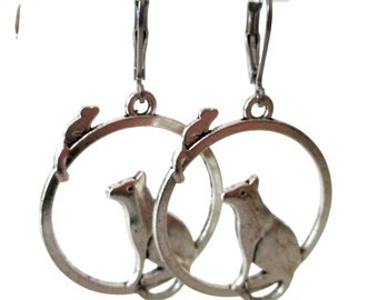 New Cat Mouse Pierced Earrings Stainless Lever Back Ear Wires