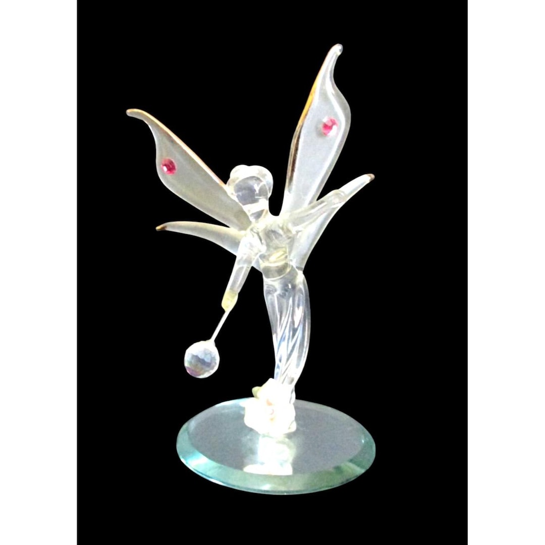 Glass Fairy Figurine With Crystal Ball Pink Accents Gold tipped Wings glass-fairy-figurine-with-crystal-ball-pink-accents-gold-tipped-wings