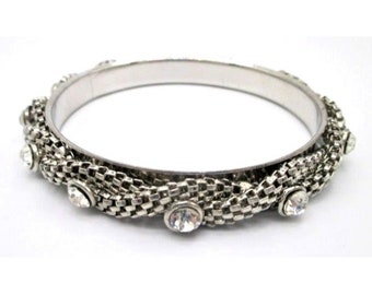Vintage Silvertone Mesh Crystal Stackable Bangle Bracele Y2K Jewelry