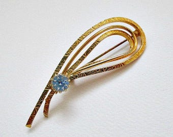 Vintage Brooch Pin Goldtone Rhinestone Modernist Minimalist Costume Jewelry
