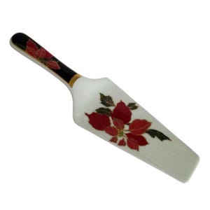 Mikasa Christmas Eve Cake Server: Vintage Porcelain Poinsettia Gold Accents