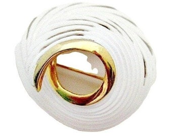 Vintage Monet Swirl White Enamel Brooch Pin Mid-Century Signed Jewelry