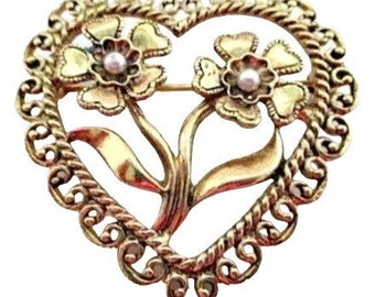 Vintage Avon Antiqued Heart Pin Brooch 1990s Costume Jewelry Birthday Anniversary Love Gift