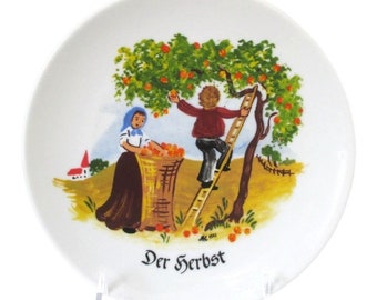 Vintage Apple Picking Collector Plate German Folk Art Naif Signed Jahreszeiten Teller Nr. 2 - 1982 Home Decor Accent