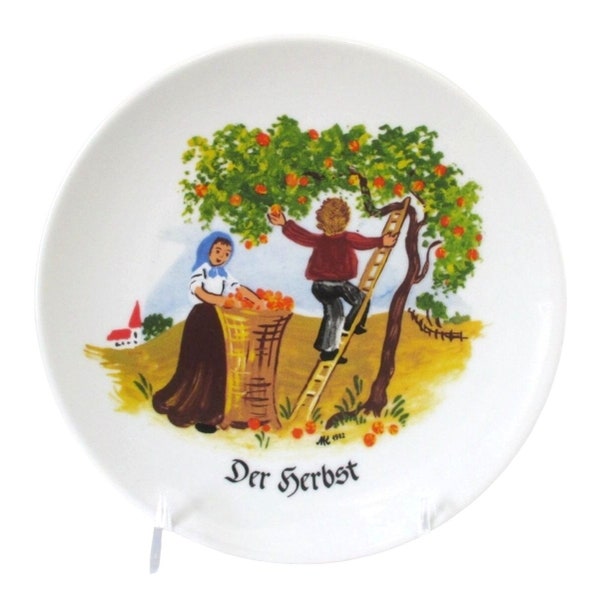 Vintage Apple Picking Collector Plate German Folk Art Naif Signed Jahreszeiten Teller Nr. 2 - 1982 Home Decor Accent