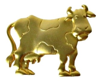 Vintage Cow Brooch Pin Signed JJ1988 Costume Jewelry Gift
