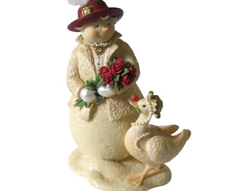 Vintage Demdaco Winter Promenade Snowlady and Duck Figurine Holiday Winter Decor