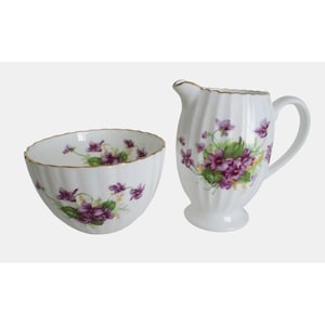 Vintage Radford Bone China Creamer & Sugar Bowl Set: Purple Violets, English Dinnerware