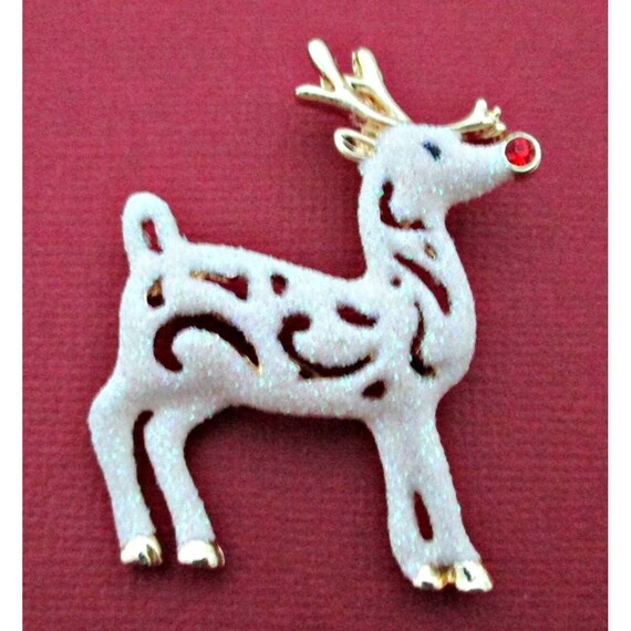 Vintage Reindeer Brooch Pin Christmas Holiday Jew… - image 1