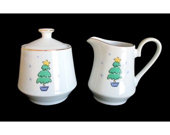 Vintage Merry Brite Merry Christmas Sugar Bowl Creamer Set Replacement Holiday Dinnerware Tableware Serveware