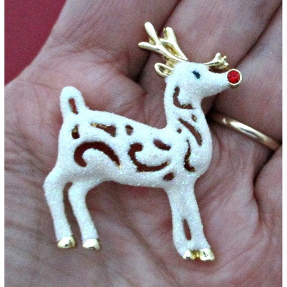 Vintage Reindeer Brooch Pin Christmas Holiday Jew… - image 3