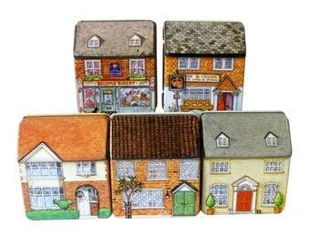 5 Vintage Hunkydory Dana Kubick 2 Shop Tins Bakery Wines 3 Cottages Tins English Village