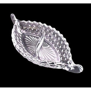 Fostoria American 2-Part Relish Dish with Cube Pattern - Vintage Elegant Depression Glassware Serveware - Replacement Glassware Serveware
