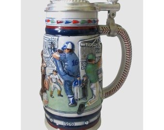 Vintage Baseball Beer Stein Avon 1984 Handpainted Baseball Fan Man Cave Sports Bar Brewery Decor Accent Collectible