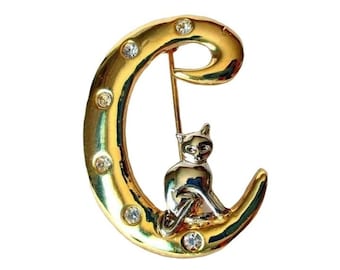 Vintage Cat Initial C Brooch Pin Cat Lover Cat Lady Costume Jewelry Gift