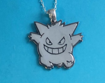 Gengar Pokemon Pendant , handmade Sterling silver