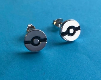 Pokemon ball stud earrings handmade Sterling Silver