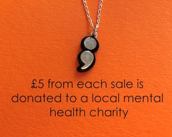 Semi colon semicolon mental health suicide awareness and chain, Sterling silver handmade Mr Beaujangles