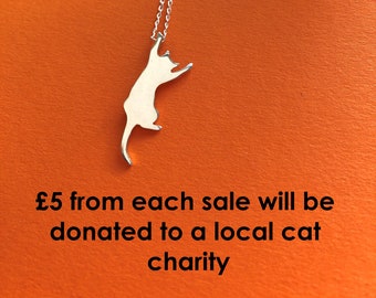 Cat pendant and chain Sterling silver handmade