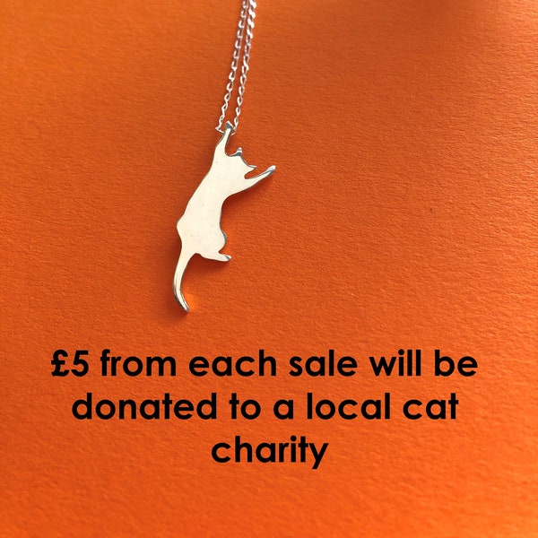 Cat pendant and chain Sterling silver handmade