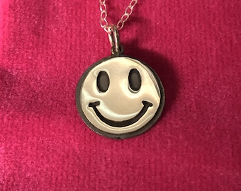 Smiley face Pendant and chain - handmade Sterling silver