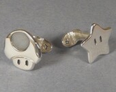 Super Mario star and Mushroom Cufflinks - handmade sterling Silver