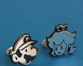 Cufflinks - Sterling silver Mario and princess peach - for grooms, groomsmen, wedding, birthday, fathers day