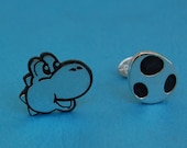 Cufflinks - Sterling silver Yoshi and Egg - for grooms, groomsmen, wedding, birthday, fathers day