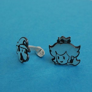 Boutons de manchette mario et princesse pêche faits main argent sterling pour les mariés, garçons d'honneur, mariage, anniversaire, fête des pères image 2