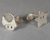 Cufflinks - handmade sterling Silver Super Mario star and Mushroom