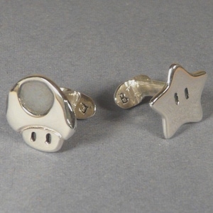 Super Mario star and Mushroom Cufflinks - handmade sterling Silver