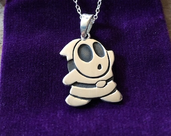 Super Mario shy guy Pendant - handmade Sterling silver