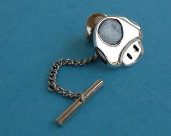 Mario mushroom tie tack Tie pin - handmade Sterling silver