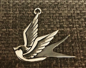 Swallow tattoo sterling silver pendant