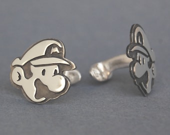 Mario and Luigi handmade Cufflinks - Sterling Silver