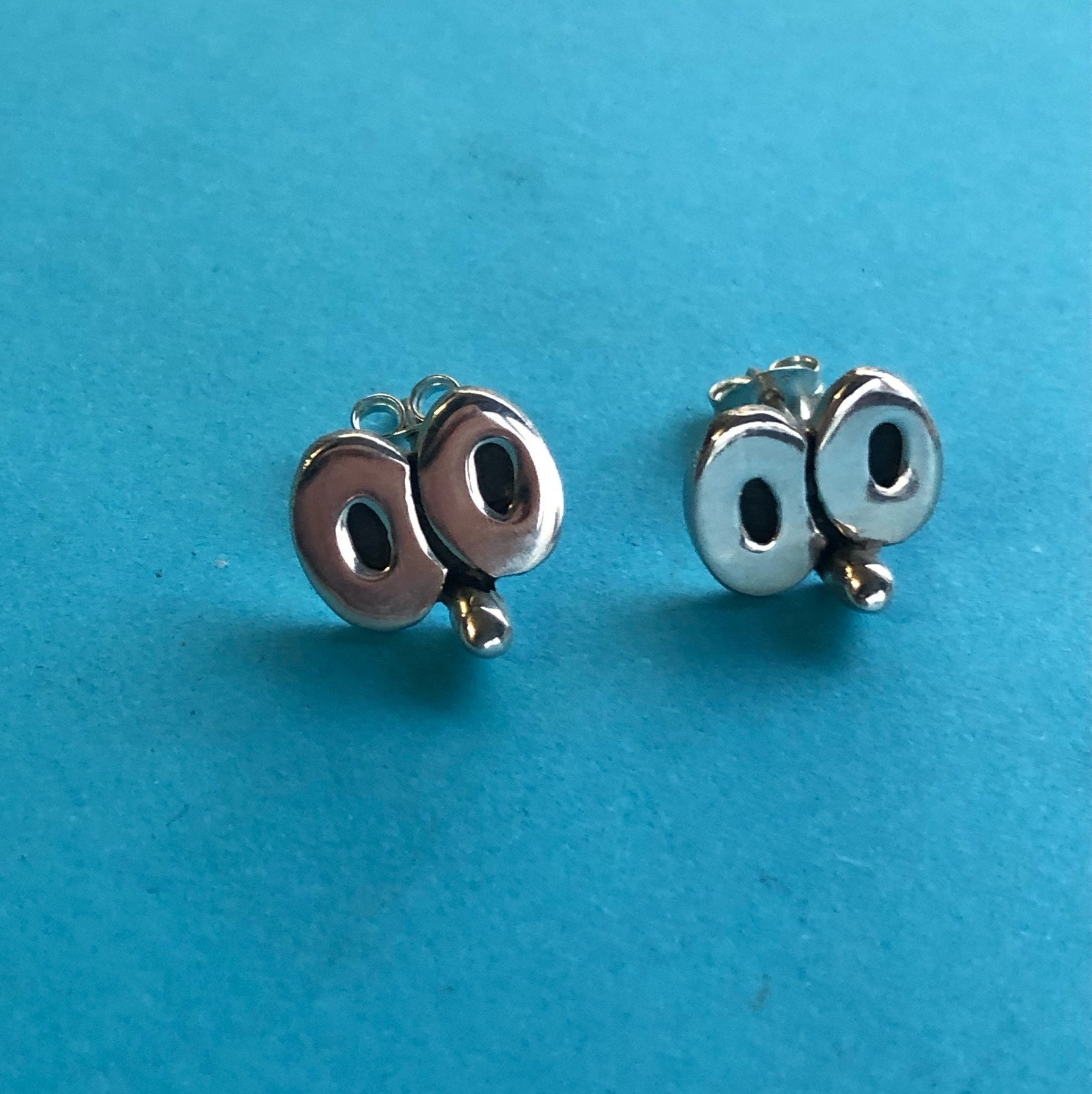 SpongeBob SquarePants eyes - handmade Sterling silver stud earrings Mr Beaujangles