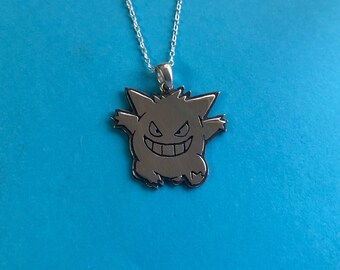 Gengar Pokemon Pendant , handmade Sterling silver