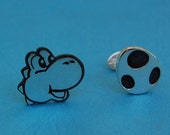 Mario Yoshi and Egg handmade Cufflinks - Sterling silver  - for grooms, groomsmen, wedding, birthday, fathers day