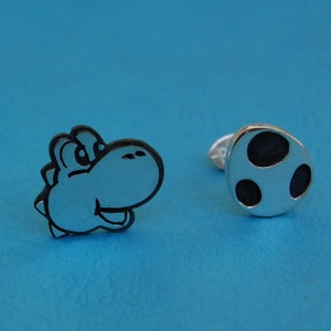 Mario Yoshi and Egg handmade Cufflinks - Sterling silver  - for grooms, groomsmen, wedding, birthday, fathers day