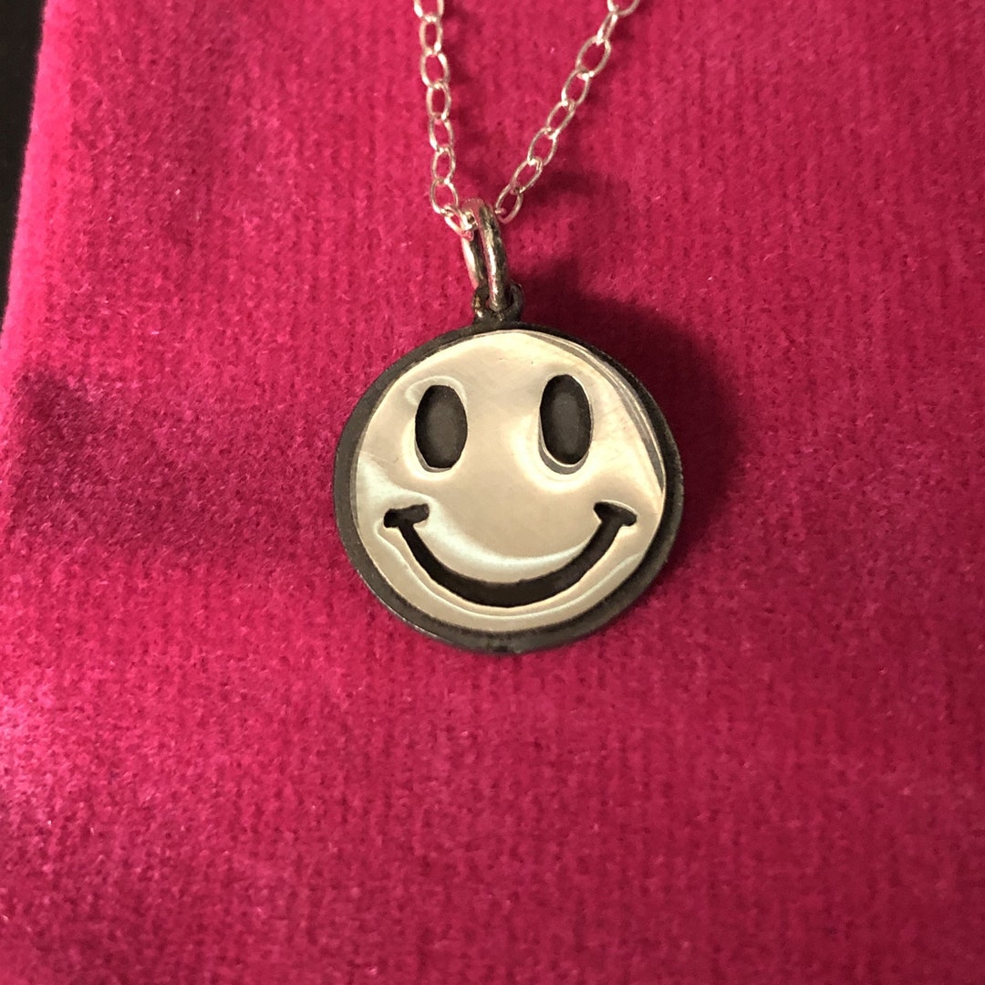 Smiley Face Pendant and Chain Handmade Sterling Silver Etsy
