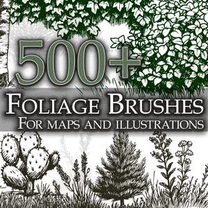 Pinsel für Photoshop und Procreate – 500 Stk. Pflanzen- und Laubpinsel. Perfekt zum Erstellen von Fantasy-TTRPG-Assets. Sträucher, Bäume, Kakteen usw.