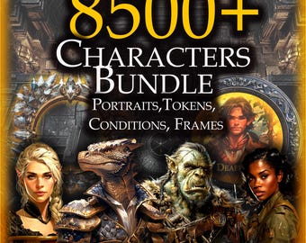TTRPG Character Bundle Set | Portraits | Token border frames | Condition tokens | Character tokens | Role playing printable accessories