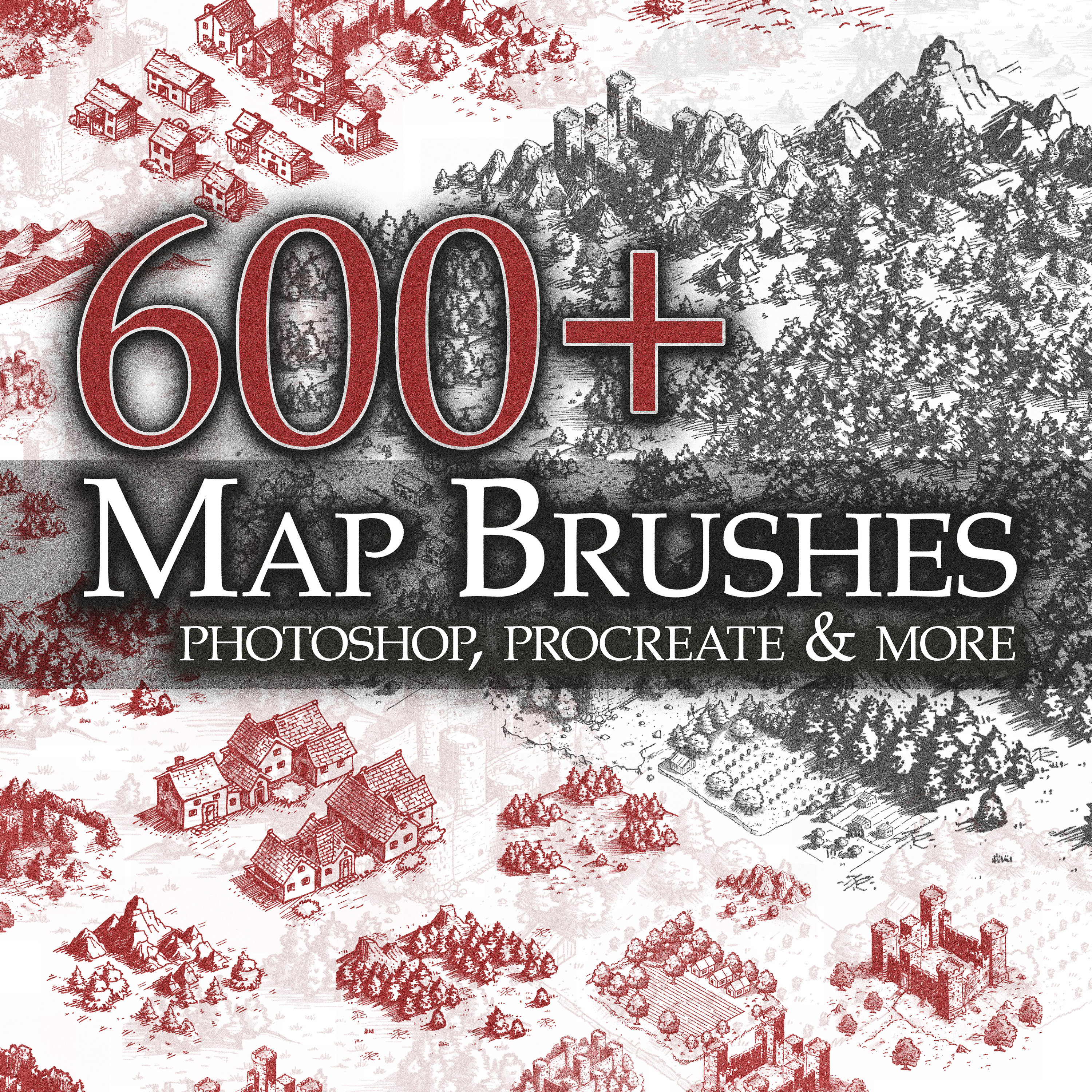 600 Fantasy Map Brushes for Procreate & Photoshop – Medieval Cartography Set for TTRPG, DnD, RPG Worldbuilding - Image 1