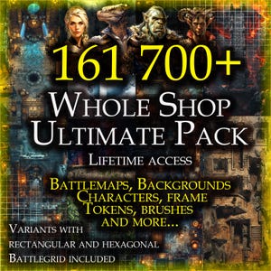 Pack boutique complet | Cartes du MDN | Portraits | Cadres de bordure de jetons | Jetons de condition | Jetons de personnage | Accessoires de jeu de rôle | Cadeau TTRPG