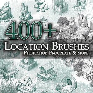 Pincéis para confecção de mapas de fantasia - 400 unid. Pincéis de localização. Perfeito para criar mapas mundiais TTRPG. Compatível com Photoshop e procriar.