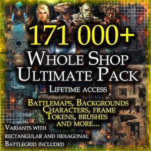 Whole shop bundle: DND Maps, Portraits, Tokens, Border frames, Brushes for Photoshop and Procreate, Dungeon generator, Complete TTRPG set