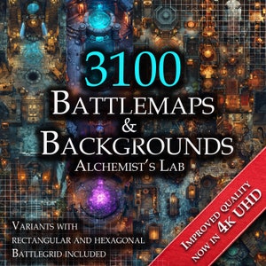 Dungeons and Dragons-Kampfkarten und -Hintergründe im Alchemistenlabor-Design | Digitale RPG-Karten | Druckbares Rollenspielgelände