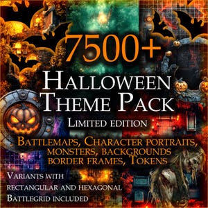 Pacote de Halloween de Dungeons and Dragons | Mapas, personagens, fichas, fundos | Imagens de RPG digitais | Recursos para impressão de dramatização | D&D | VTT